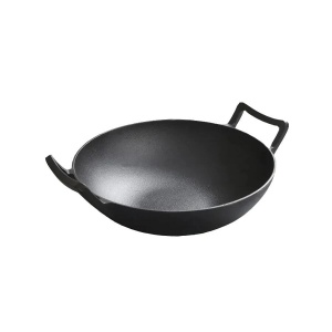 Wok tradițional chinezesc din fontă cu capac din lemn mare 36,5 cm