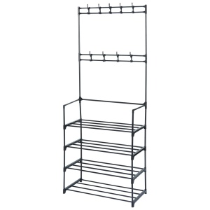 Cuier pentru haine cu suport pentru pantofi, metal  negru, 57x28x156 cm, Black Line