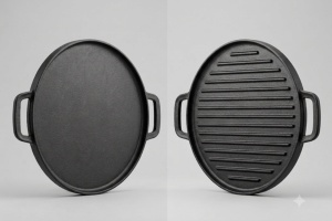 Plită grill/neteda fontă natur 2 fețe 30 cm cu perete, Cast Line