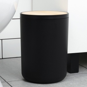 Set accesorii baie negru + Bambus 6 buc,dozator de săpun, săpunieră, 2 căni, perie de toaletă și coș de gunoi, Black Line