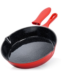 Set Tava Fonta Emailata 2 in 1 cu Grill 5L + Tigaie Fonta Emailata 25Cm, Red-Black Edition