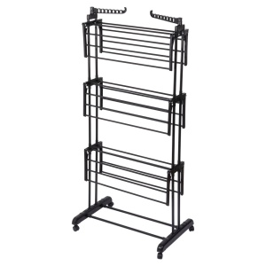 Suport de uscare rufe vertical metalic negru pe roți 125x170 cm, 25KG Incarcare, Black Line