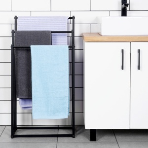  Suport Metalic pentru prosoape cu 3 bare orizontale 44 x 21 x 86 cm, Black Line