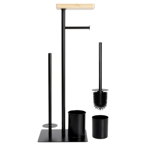 Suport pentru hârtie igienică cu perie de toaletă neagră 68,5 cm, suport telefon, Black Line
