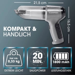 Aspirator de mână 3 in 1 + 9 accesorii,50w 7,4 V, 400ml, Hepa CLEANMAXX Zyklon