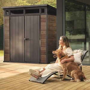 Casuta de gradina, Keter, Maro, 7x7, colectie Signature , usa dubla, ferestre, ventilatie, ranforsare metalica