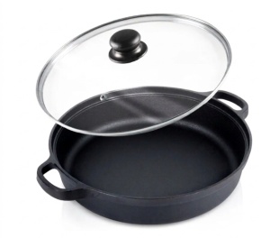 Cratita adanca fonta natur 30cm, 3.5L + Capac din sticla Termorezistent, Cast Line