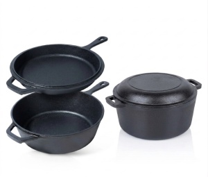 Oală cu capac din fontă 2 în 1, 26 cm 6L + Cratita/Tigaie Fonta Natur 2in1, 3.5L, CAST LINE