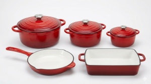 Set Complet Fonta Emailata ( 3 Oale Fonta + Tigaie Fonta + Tava Fonta ) Red Edition
