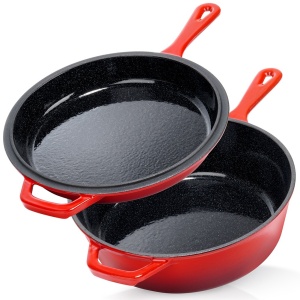 Set Tigaie, Cratita/Oala din fonta emailata 2 in 1, 4L, Ø24cm, Red-Black Edition