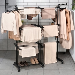 Suport de uscare haine/rufe metalic negru vertical extensibil XXL 78-130x64x172 cm, 35kg incarcare, Black Line