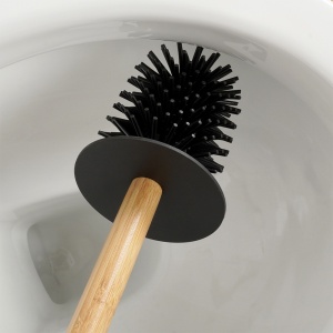 Suport pentru hârtie igienică cu perie de toaletă neagră 53 cm, Metal si Bambus, Black Line