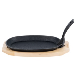 Tigaie din fontă cu maner detasabil + suport din lemn Natural, 24 x 14, Cast Line