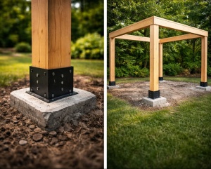 Camasuiala pentru stalp lemn, 120 x 120 x 100, Baza pentru stalp lemn Negru Mat