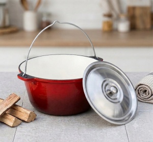 Ceaun Fonta Emailata Rosu 7.2 L, 32 cm + Capac Inox Inclus
