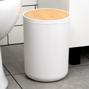 Set accesorii baie alb + Bambus 6 buc,dozator de săpun, săpunieră, 2 căni, perie de toaletă și coș de gunoi, White Line