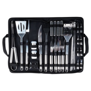 Set accesorii pentru grătar/BBQ INOX – 33 piese cu husă de transport, ProBBQ Edition