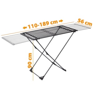 Suport de uscare haine/rufe metalic negru glisant XXL telescopic 110-189 cm,30kg Incarcare Black Line
