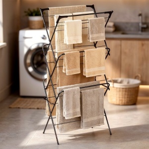 Suport de uscare haine/rufe metalic negru vertical 61x58x136 cm, 15KG Incarcare, Black Line