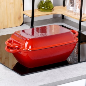 Tava pentru copt din fonta emailata 37.5 cm x 19.5cm,3.5L+1.5L, Red-Black Edition