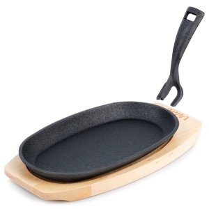Tigaie din fontă cu maner detasabil + suport din lemn Natural, 24 x 14, Cast Line