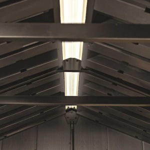 Casuta de gradina, Keter, maro nuc, 350x230x246 cm, colectie Apex 7.5x11/11x7.5, cu doua optiuni de asamblare, usa dubla, ferestre, ventilatie