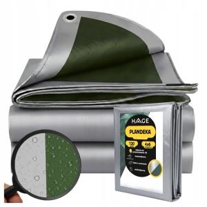 Prelată groasă și impermeabilă 4x6 m (120 g/m²) – protecție uv și margini ranforsate (verde / gri)