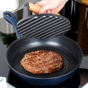 Presa Fonta cu maner din lemn natural pentru Burger/Hamburger, 17.5cm, Smash Edition