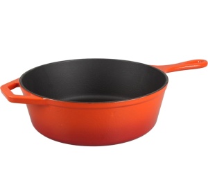 Set 3 in 1, Oala Fonta 5L + Cratita si Tigaie Fonta Emailata 26cm (4.6L), Naranje Edition
