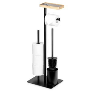 Suport pentru hârtie igienică cu perie de toaletă neagră 68,5 cm, suport telefon, Black Line