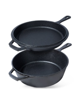 Tava de copt din fonta Natur 3L + Cratita/Tigaie Fonta Natur 2 in 1 (3.5L), Asezonate, Cast Line