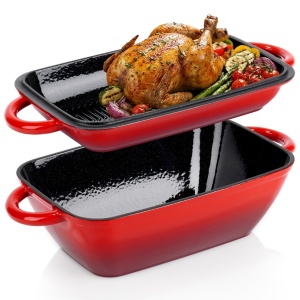 Tava pentru copt din fonta emailata 37.5 cm x 19.5cm,3.5L+1.5L, Red-Black Edition