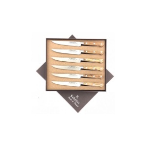 11106STEAKOL Cutie cu 6 cutite pentru friptura, olive, lungime 13cm, maner din lemn de maslin, Sabatier Authentique - Img 2