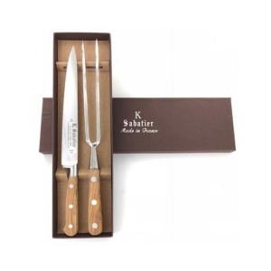 1110DECFOURCHBOL Set cutit si furculita baioneta, olive, maner din lemn de maslin, Sabatier Authentique - Img 1