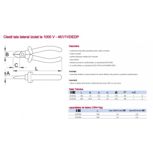 461/1VDEDP Cleste izolat la 1000V taiere laterala, Unior - Img 4