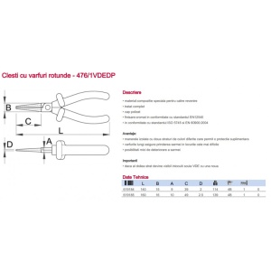 476/1VDEDP Cleste/Patent izolat cu varfuri rotunde, Unior - Img 2