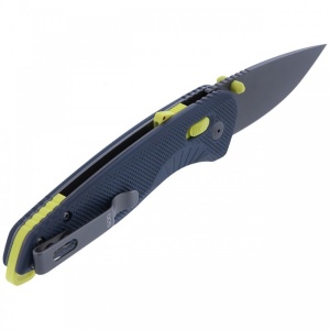 Cutit pliabil SOG Aegis AT Indigo Acid 11-41-03-41, lama Drop Point CRYO D2 Black TiNi, deschidere asistata S.A.T., AT-XR Lock, maner GRN Indigo & Acid Yellow, EDC Premium - Img 14