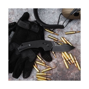 Cutit pliabil SOG Prohen XR Blackout 12-25-01-57, lama Drop Point CRYO D2 Black TiNi, XR Lock, Flipper, Thumb Hole, maner G10 Black, EDC Tactical - Img 9