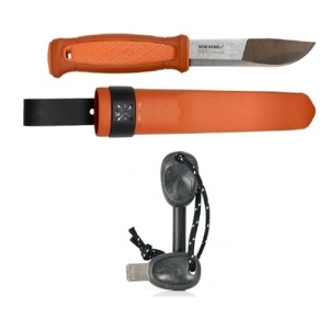 Pachet promo cutit Morakniv Kansbol Burnt Orange + amnar Swedish FireSteel, set bushcraft si outdoor
