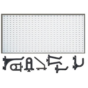 Panou perforat orizontal de 1000x500mm alb cu set de 20 carlige plastic