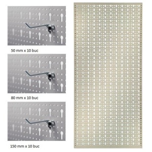 Panou perforat vertical de 500x1000 mm alb cu set 30 carlige