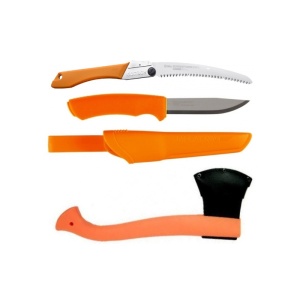Set Cutit Bushcraft Orange, Fierastrau Silky Gomboy curbat 240mm cu 8dinti, 30mm si Topor portocaliu - Img 2
