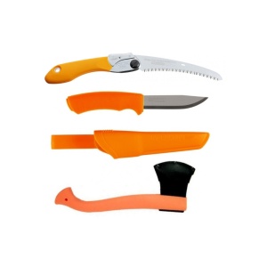 Set Cutit Bushcraft Orange, Fierastrau Silky Pocketboy curbat 170mm cu 8dinti, 30mm si Topor Portocaliu