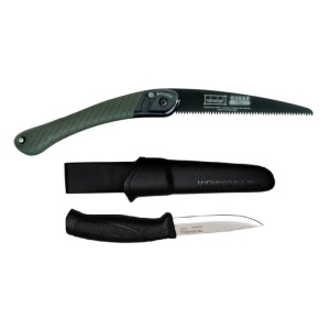Set cuțit Companion negru si fierastrau Bahco pentru bushcraft, camping, vanatoare, Morakniv