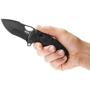 Cutit pliabil SOG Kiku XR Blackout, lama CTS XHP, XR Lock, maner Micarta neagra, design Kiku Matsuda - Img 24