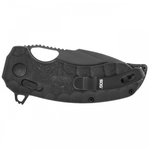Cutit pliabil SOG Kiku XR LTE Black 12-37-04-57, lama Drop Point CRYO CTS XHP Titanium Nitride, XR Lock, Thumb Stud, maner Black Micarta cu liner-e Carbon Fiber, EDC Outdoor - Img 6