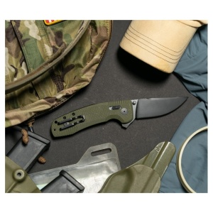 Cutit pliabil SOG-TAC XR OD Green 12-38-02-41, lama Clip Point CRYO D2 Black TiNi, XR Lock, Flipper, Thumb Stud, maner G10 Olive Drab, EDC Tactical - Img 9