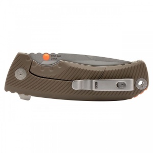 Cutit pliabil SOG Tellus FLK FDE 14-06-08-43, lama Drop Point CRYO 440 Stonewashed, Frame Lock, deschidere Flipper, maner GRN Flat Dark Earth, EDC Outdoor - Img 6