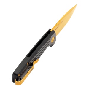 Cutit pliabil SOG Terminus SJ LTE Carbon Gold TM1007-BX, lama Drop Point CPM S35VN TiNi Gold, Slip Joint, Nail Nick, maner Carbon Fiber, EDC Premium