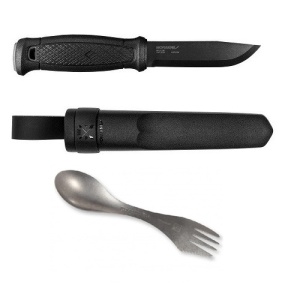 Pachet promotional Cutit Full-Tang Morakniv Garberg Black Carbon si Spork Titanium, Light My Fire pentru Bushcraft si Outdoor